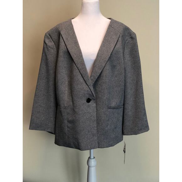 Le Suit Jacket Women’s Size 24W Single Button Heather Gray NEW - Picture 1 of 6